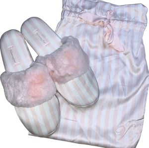 VS Victoria's Secret Signature Satin Slipper Pink Stripe Size L